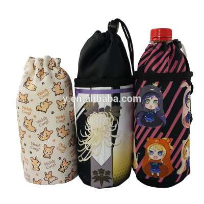 stylish fabric made kettle bag custom printable warm keeping drawstring water bottle bag